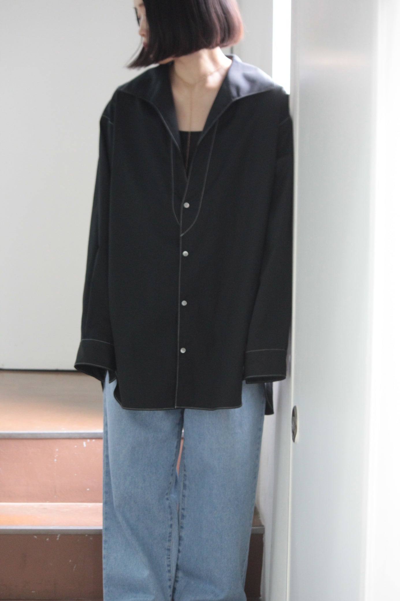 METHO / Open collar flat shirt