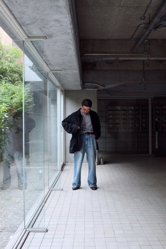 awasa / selvage light oz denim 5 pocket wide pants(indigo fade)