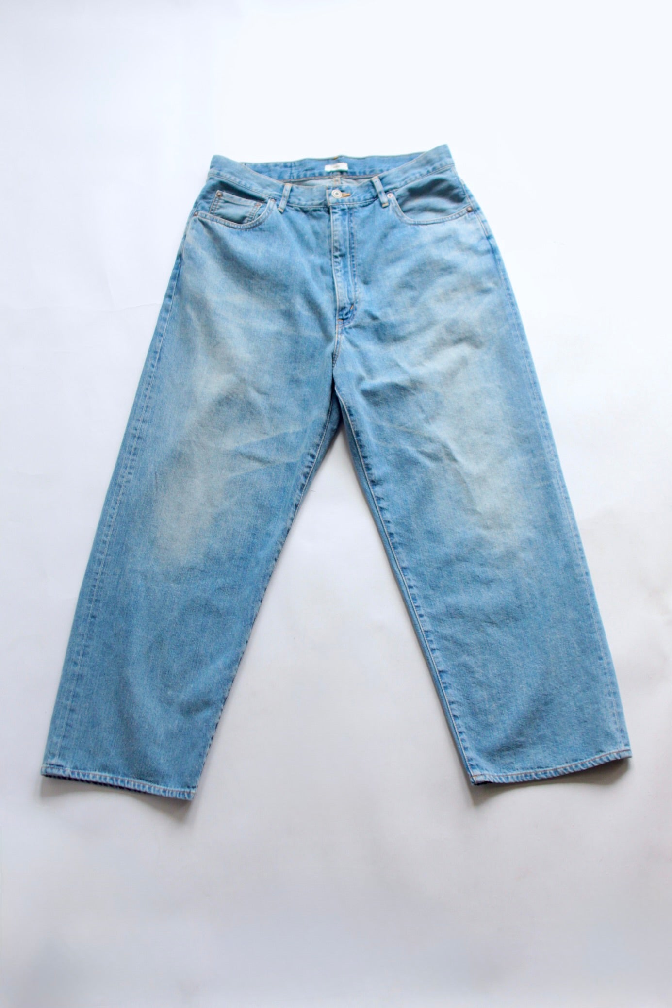 awasa / selvage light oz denim 5 pocket wide pants(indigo fade)