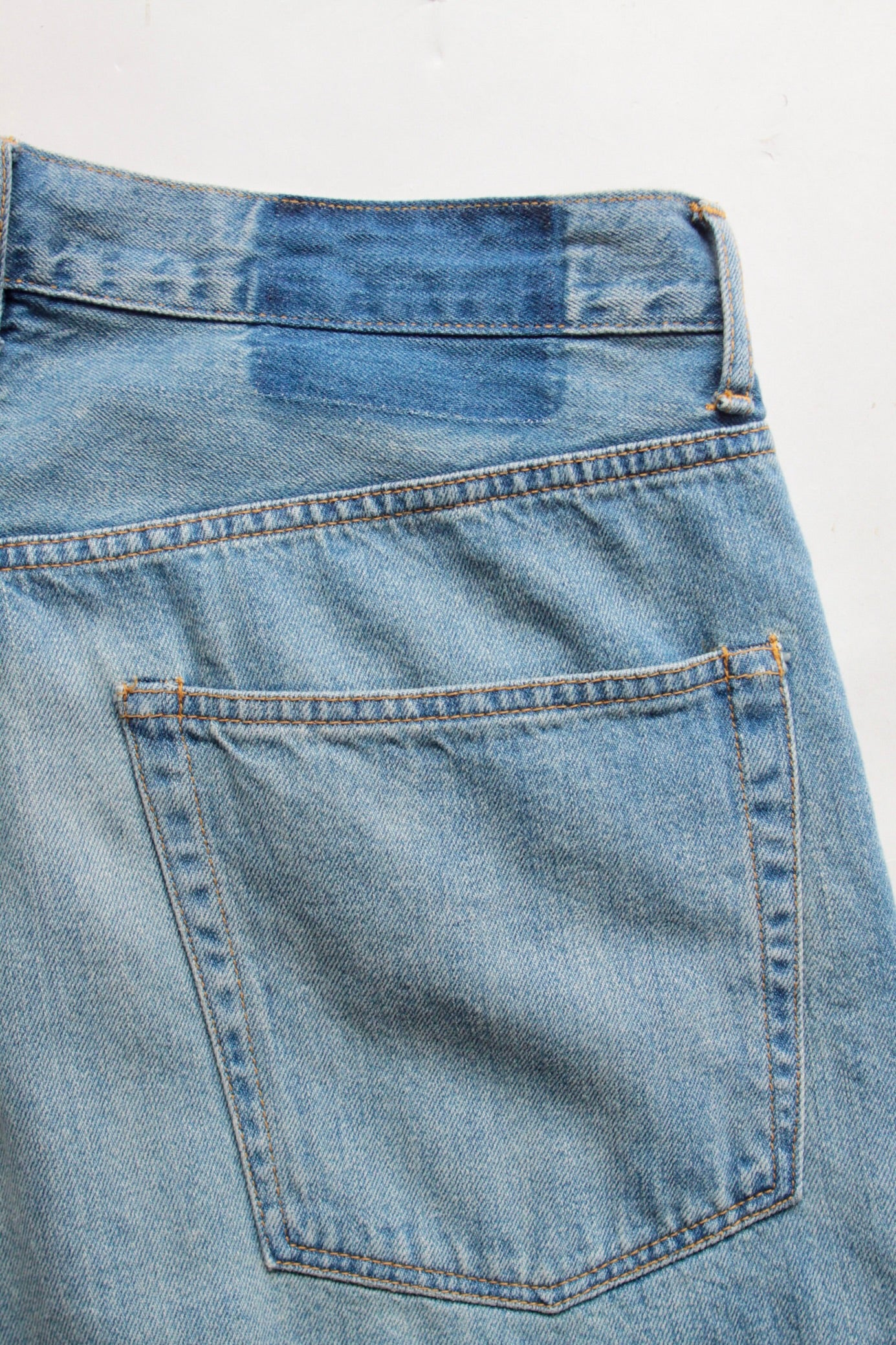 awasa / selvage light oz denim 5 pocket wide pants(indigo fade)