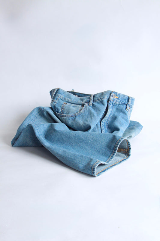 awasa / selvage light oz denim 5 pocket wide pants(indigo fade)
